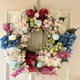 Colorful Faux Floral 26 in Wreath One of a Kind Handmade Hydrangeas Roses Peony Hydrangea