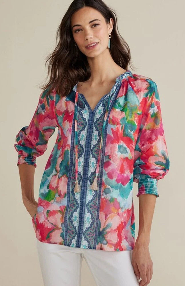 Soft Surroundings Size S Evalina Top Blouse in Pink Ranunculus NEW! Ranunculus