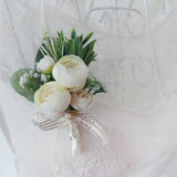 Artificial Tea Flower Bouquet Wedding Party Boutonniere Men Women Corsage Bouquet
