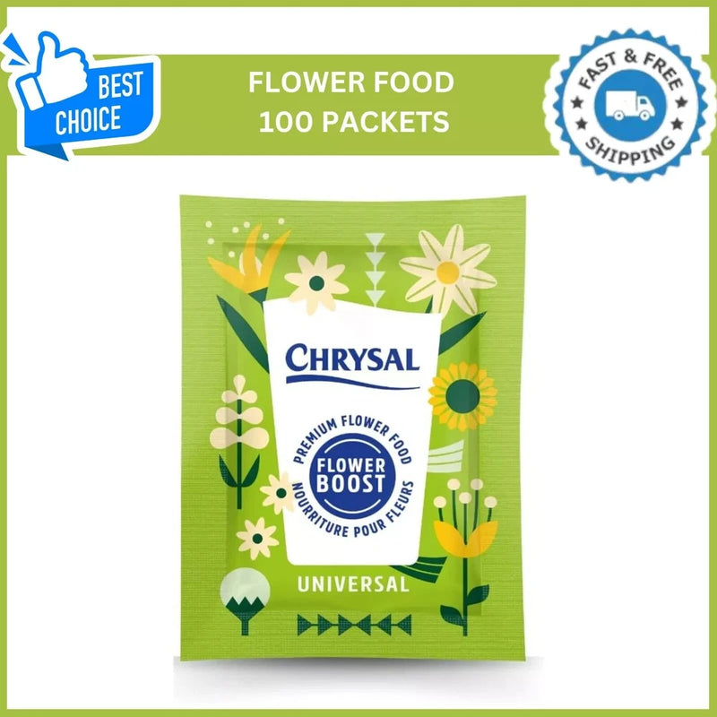 Chrysal universal flower food packet, green sachet with Flower Boost and flower icons