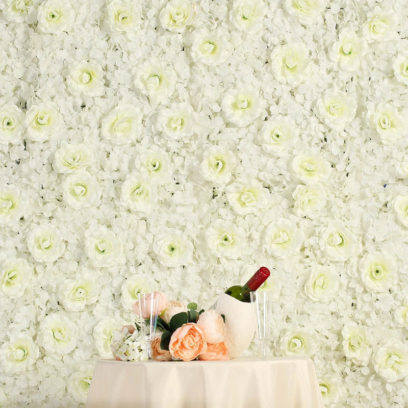 Cream Silk Roses Hydrangea 11 sq ft UV Protected Wall Backdrop Vertical Panels Hydrangea