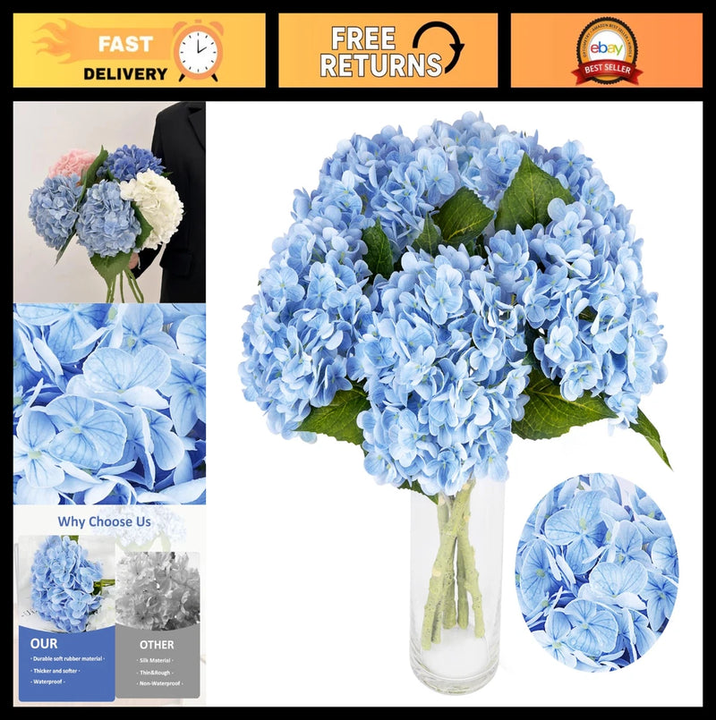 3PCS Faux Hydrangea Flowers - Artificial Hydrangeas for Weddings, Parties & Home Hydrangea