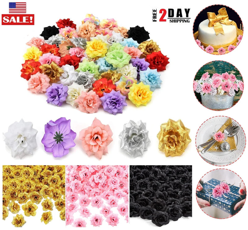 50Pcs Silk Rose Flower Heads Artificial Roses Bulk Craft Wedding Party DIY Decor Roses