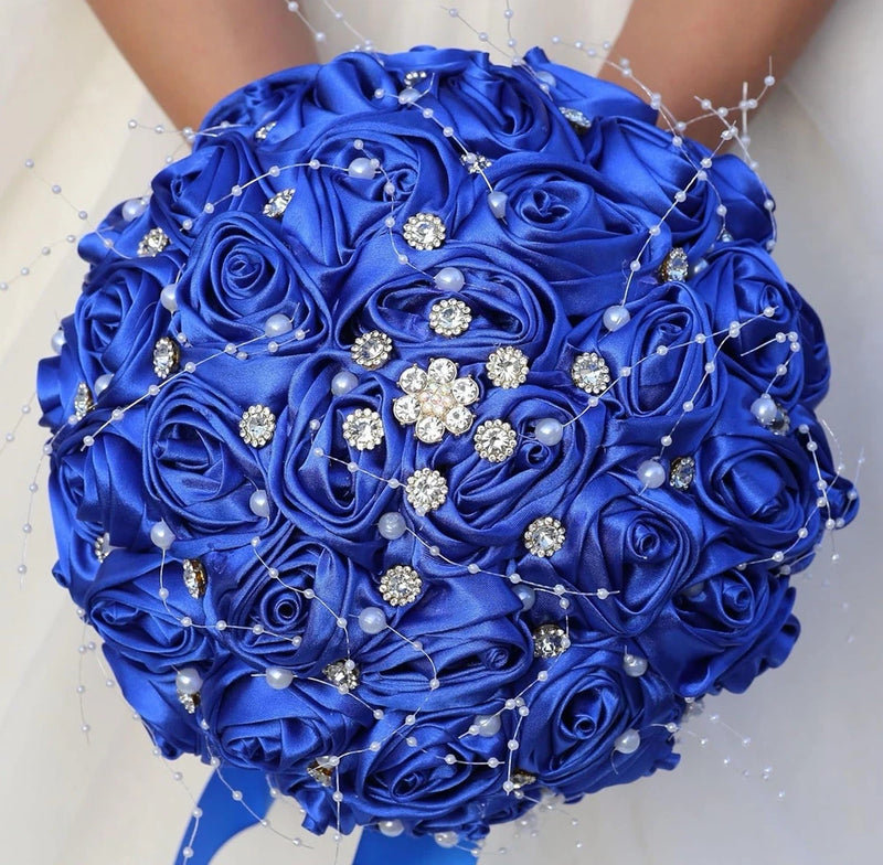 Royal Blue Bridal Brooch Bouquet Rose Toss Bling Wedding Quinceanera 9.8Ó Bouquet