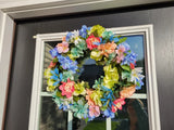 FLORAL one of a kind WREATH flowers Decor Front Door 16" purple blue orange new Hydrangea