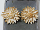 Vintage Chunky Celluloid Plastic Cream Sunflower Flower Screw Back Earrings Sunflower