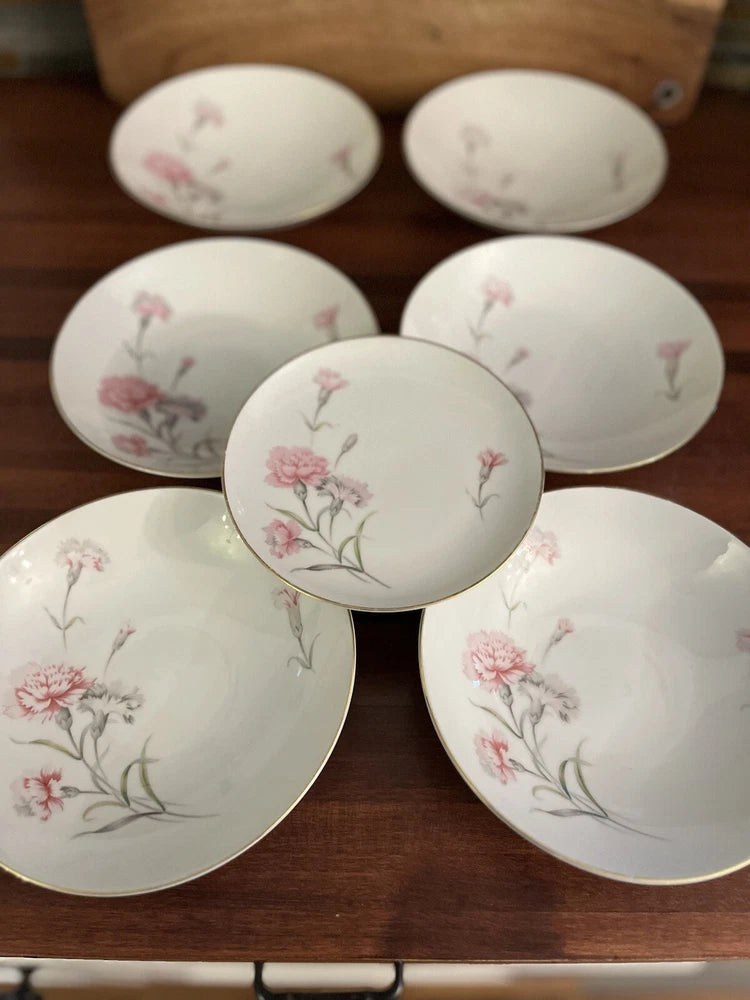 Vintage Royal Court Carnation Fine China Japan Bowls /Set of 6 & 1 Plate/B13 Carnation