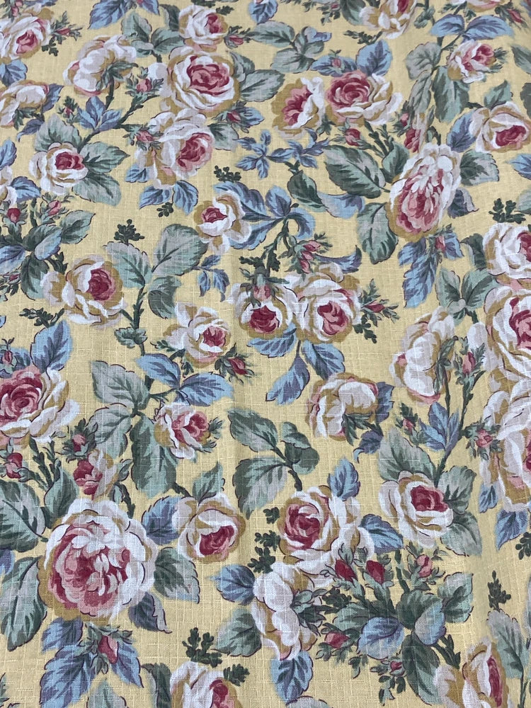 Dried flower floral fabric with roses and blue leaves pattern