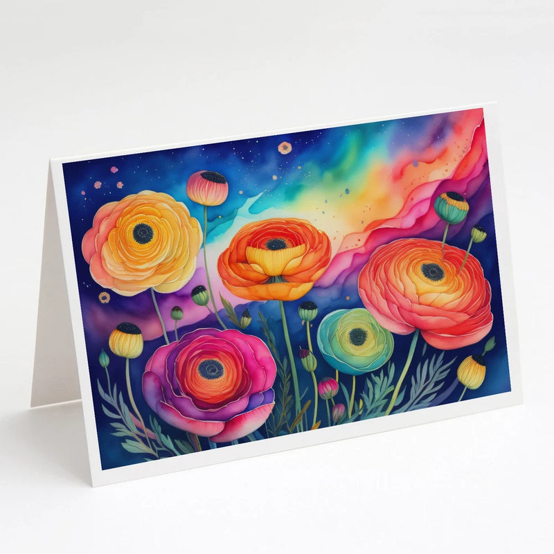 Caroline's Treasures Ranunculus in Color Greeting Cards Pack of 8 DAC1456GCA7P Ranunculus