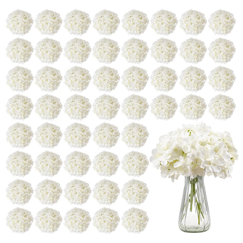 VEVOR 65 Pcs Artificial Silk Hydrangea Flowers 9.8 In Bouquet Arrangement White Hydrangea