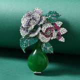 New Style Vase Peony Rhinestone Flower Brooch for Qipao Coat Accessory Peony