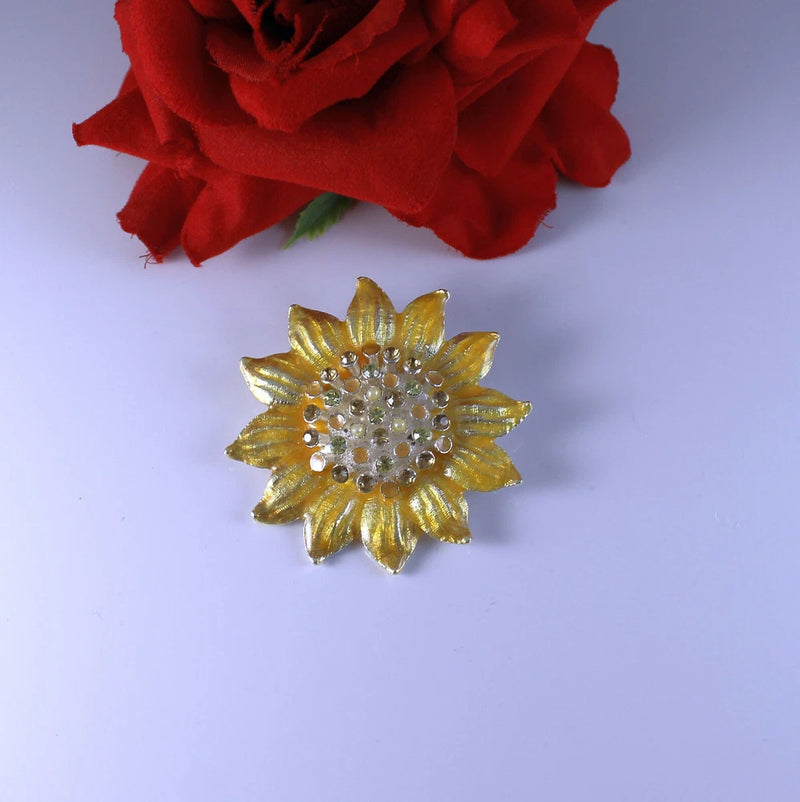 Modern Pastel Rhinestone Sun  Flower   Pin Brooch  CAT RESCUE Sunflower