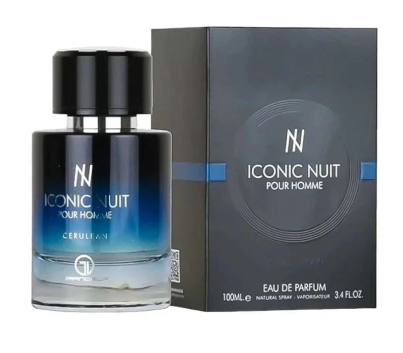 Men's ICONIC NUIT Cerulean eau de parfum spray, blue glass bottle with black cap