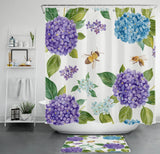 Purple Hydrangea Flower Yellow Honey Bee Shower Curtain Set for Bathroom Decor Hydrangea