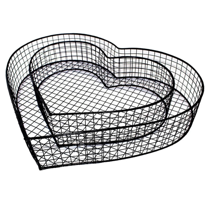 Black heart-shaped wire plant pot holder with open top