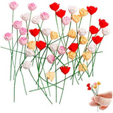 40Pcs Handmade 1:12 Scale Miniature Rose Bouquet DollHouse Flowers Plant Garden Roses
