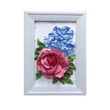 Hydrangea Rose Framed Sculptural painting Floral still life 7 6/8 X5 6/8 in Hydrangea