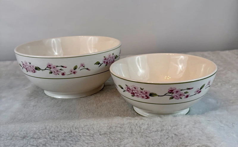 Martha Stewart Serving Bowls, 8" and 10", Footed Lavender Hydrangea Set of 2 Hydrangea