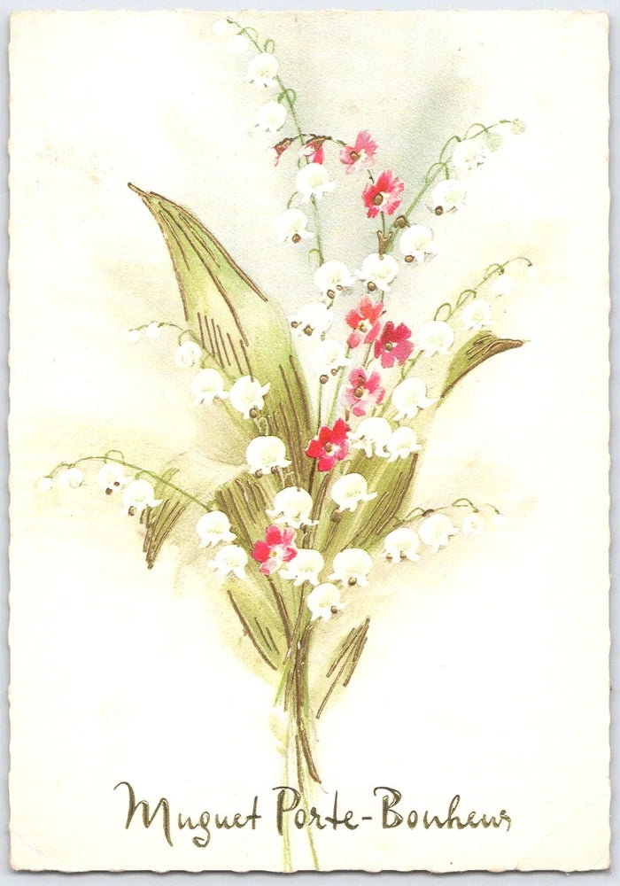 Vintage French Muguet Porte-Bonheur Lily of the Valley Postcard Lily