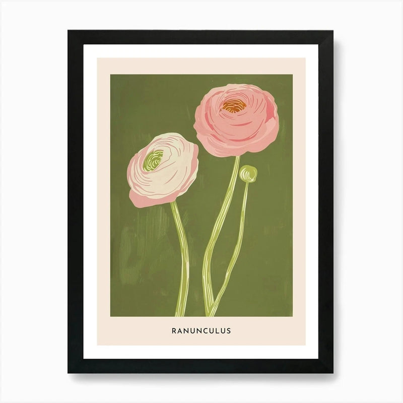 Pink & Green Ranunculus 3 Flower Po Framed Wall Art Poster Canvas Print Picture Ranunculus