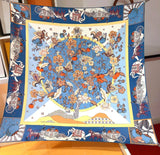 Flower ball Print 14 Momme Twill Silk Scarf 35'' Bandana Women Neckerchief Wrap Sunflower