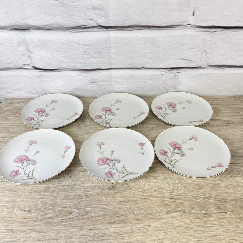Vtg Pink Carnation Dessert Plate Lot Set Floral 8" China Sango Japan 6pc Carnation