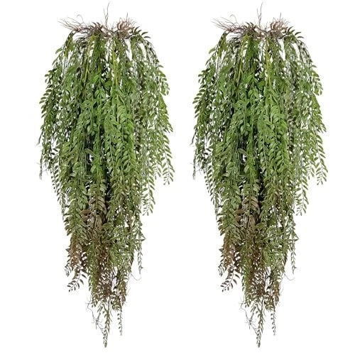 Set of 2 faux ivy hanging vines with green and brown leaves