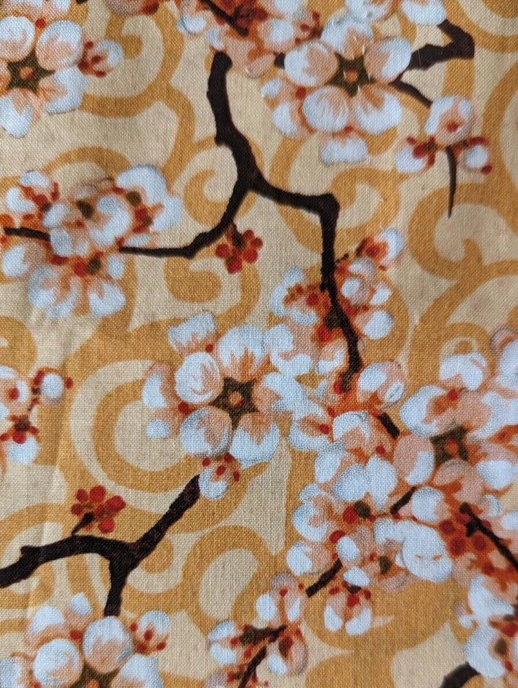 Legacy Studios Harmony Orange Cherry Blossom Print Cotton Fabric BTHY x 43"W Flowering Plants