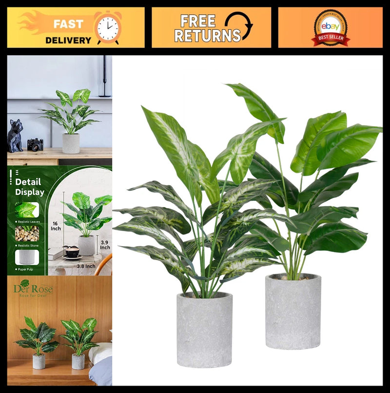 2 Pack Artificial Tropical Plants - Faux Indoor Decor for Office & Home, Sage Gr Green Plant