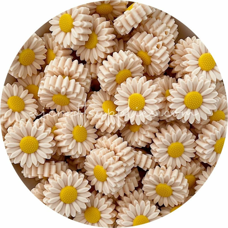 2x DAISY silicone beads CREAM BEIGE flower DIY sensory 22mm sunflower bead ivory Sunflower