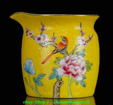 3.1'' Old Qianlong Dynasty Yellow Glaze Color Porcelain Gilt Peony Flower Cup Peony