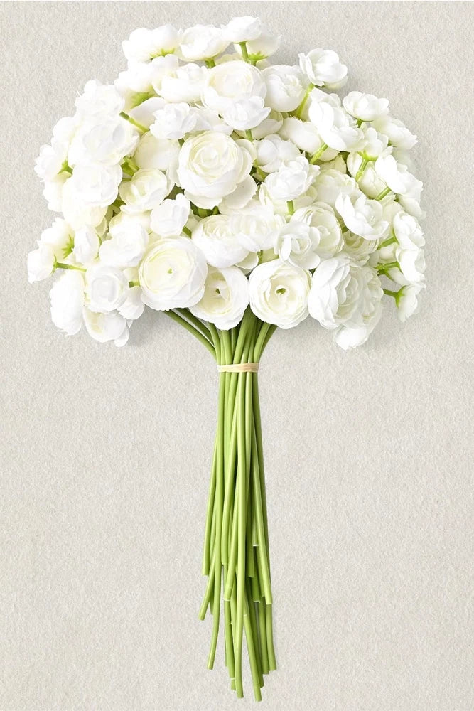 Ranunculus Artificial Flowers, 18Pcs 14In Fake Peonies Artificial Flowers, White Ranunculus