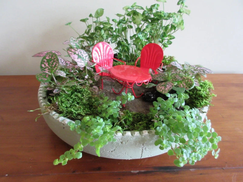 Crimped round sage planter bowl for miniature fairy garden plants