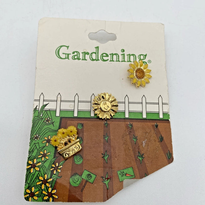 Sunflower enamel lapel pin set with metal smile face, potted flower design