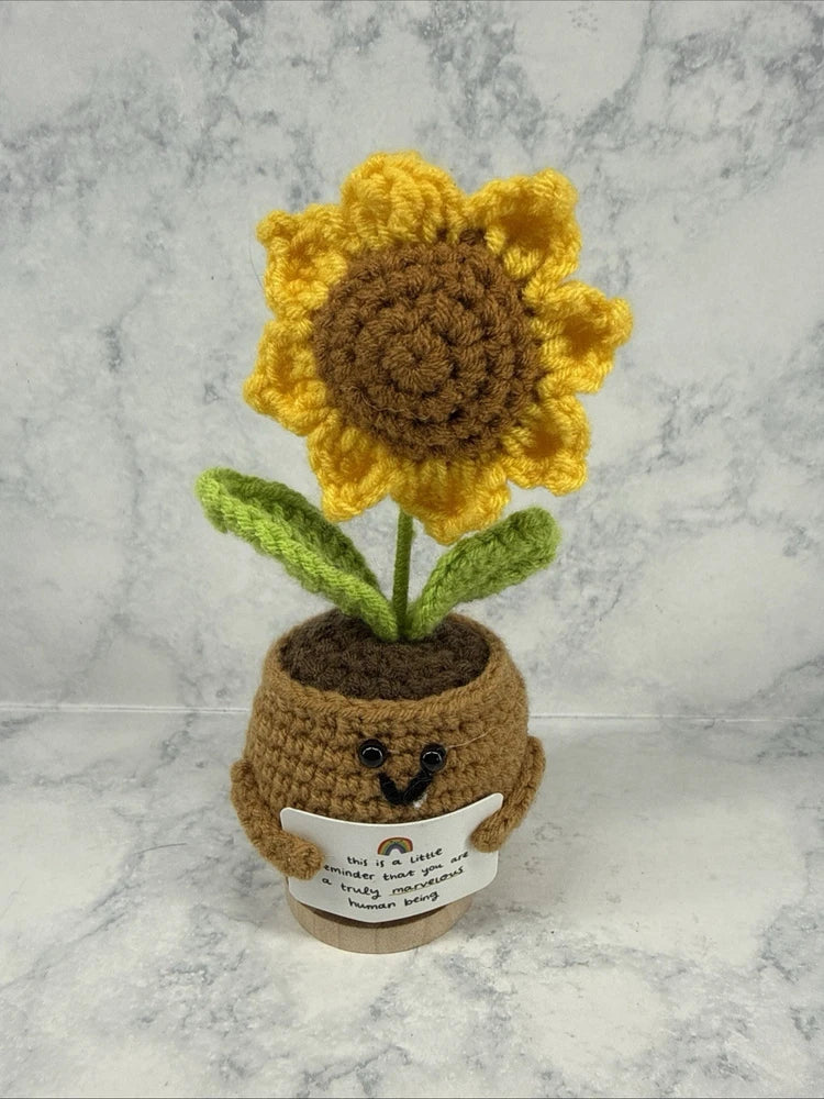 Handmade Crochet Flowers Sunflower Gifts,Positive Emotional Support Potted Sunflower