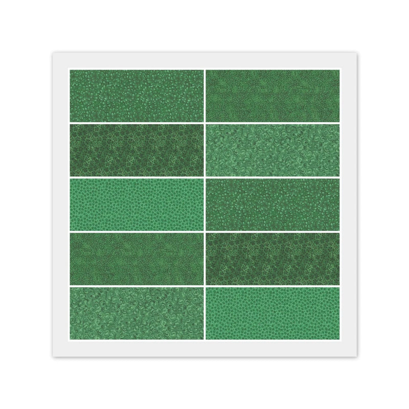 GREEN 100% Quilting Cotton Fabric: 10 FAT QUARTERS or 20 Strip JELLY ROLL, Dups Flowering Plants