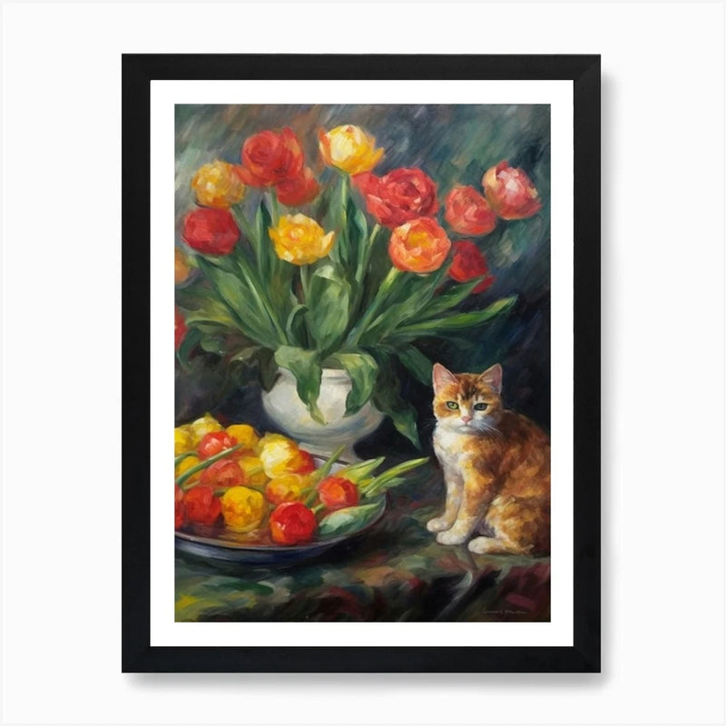Flower Vase Ranunculus With A Cat 2 Framed Wall Art Poster Canvas Print Picture Ranunculus