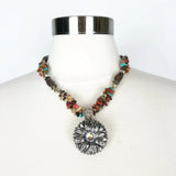 Trigg Southwestern Sunflower Pendant Multicolor Tumbled Nugget Stone Necklace Sunflower
