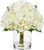 Real Touch White Hydrangea Faux Flowers in Glass Vase for Home Decor Hydrangea