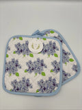 Sara Fitz Blue Flowers Hydrangea Themed Pot Holder Set *New* Hydrangea