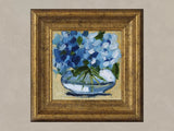 Hydrangea Oil Painting in Frame Small Flower in Vase Original Wall Art Floral Hydrangea