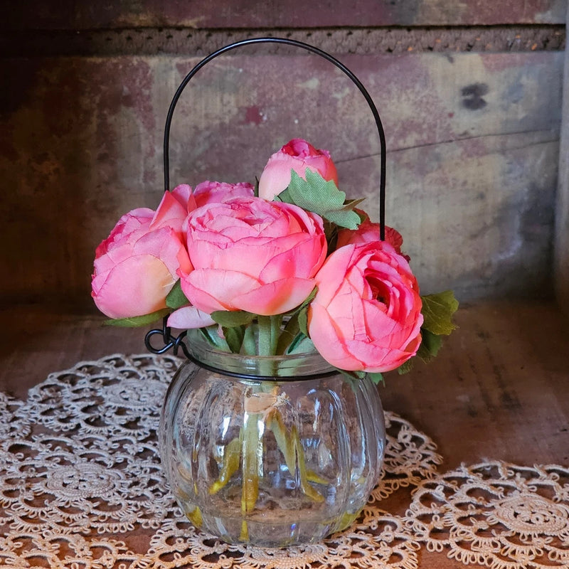 Pink Ranunculus in a Vase with fake water, Spring Decor, Artificial Flowers Ranunculus
