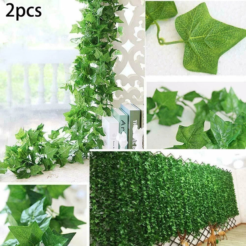 Artificial hanging plant garland set of 2 with dense green leaf vines for wall fencing decor