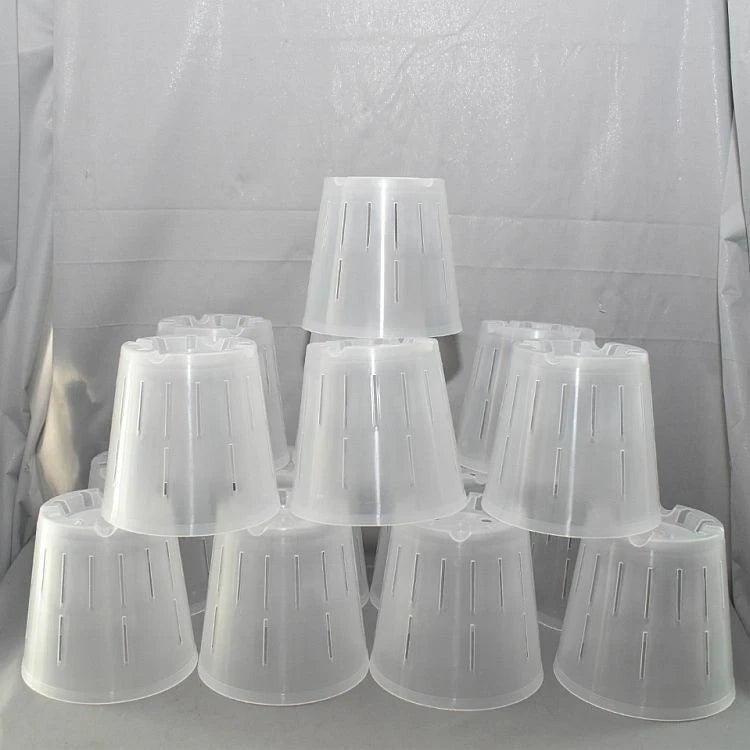 Clear round plastic orchid pot cups, vented sides, 15-pack by Sophie's Orchids