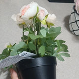 Artificial Ranunculus Flower Arrangement Pink White in Black Pot Centerpiece Ranunculus