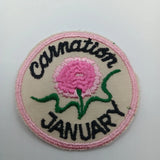 1970s Vintage January Birthday Pink Carnation Flower 70s Sew On Applique Patch Carnation