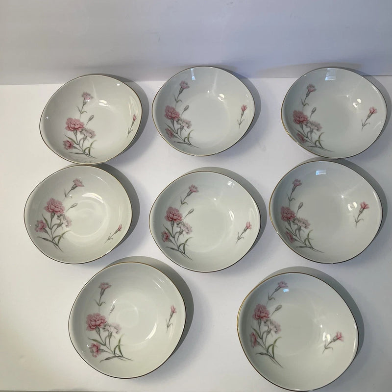 Royal Court Carnation Fine China  Japan 8 Coupe Soup Bowls 6.5Ó Beautiful Pink Carnation