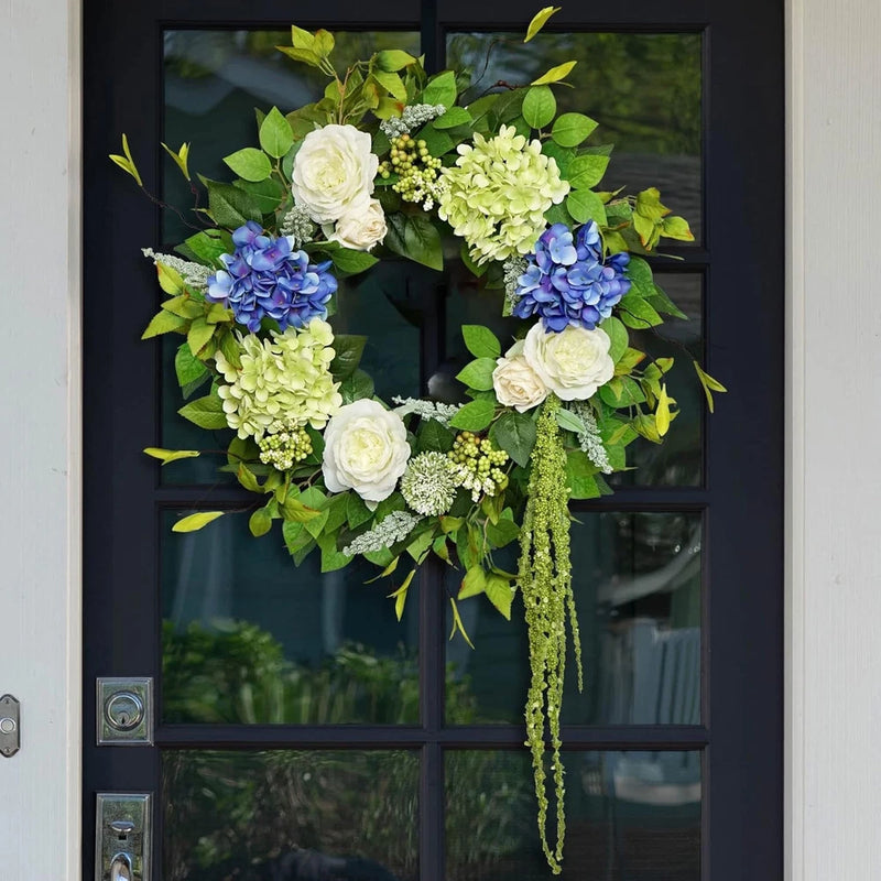 Spring Wreaths for Front Door 24 Inch Summer Wreath with Hydrangea, Rose & Peony Hydrangea