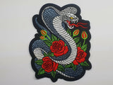 1pc Cobra through Roses iron on or sew on Patch Snake flowers biker Roses