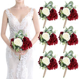 Artificial Flowers Bridesmaids Bouquets Set of 6 - Burgundy and White Hydrangea